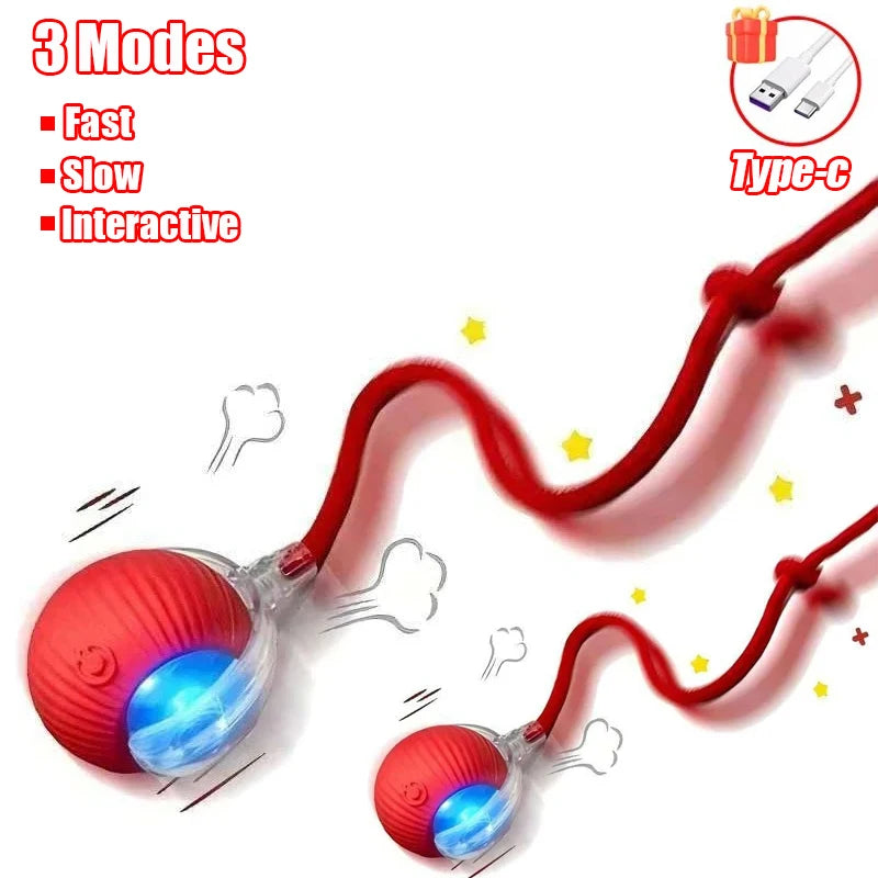 New Cat Interactive Ball Toy Automatic Rolling Ball Faux Tail Rechargeable Smart Pet Electric Toy Dog Cat Training Imitate Mouse