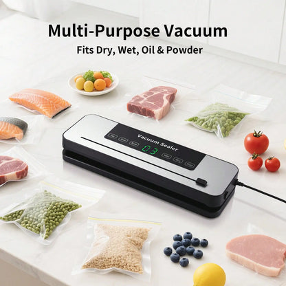 Powerful Vacuum Sealer Machine | Compact Design | One-Touch Automatic | Seal In 10-20 Seconds | Dry, Moist, Wet, And Cold Modes | With 10 Vacuum Bags & Built-In Cutter (Grey)
