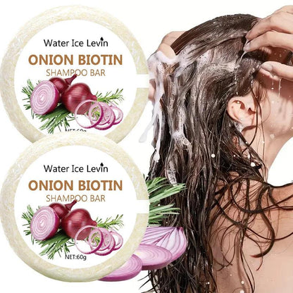 Onion & Biotin Shampoo Bar - 60g, Suitable for All Hair Types, Moisturizing and Smoothing, Rich in Rosemary Extract