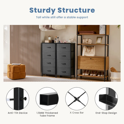 JHK Dresser For Bedroom With 4 Fabric Drawers Nightstand Wardrobe Steel Frame Closet For Clothes Storage Cabinet Of Furniture