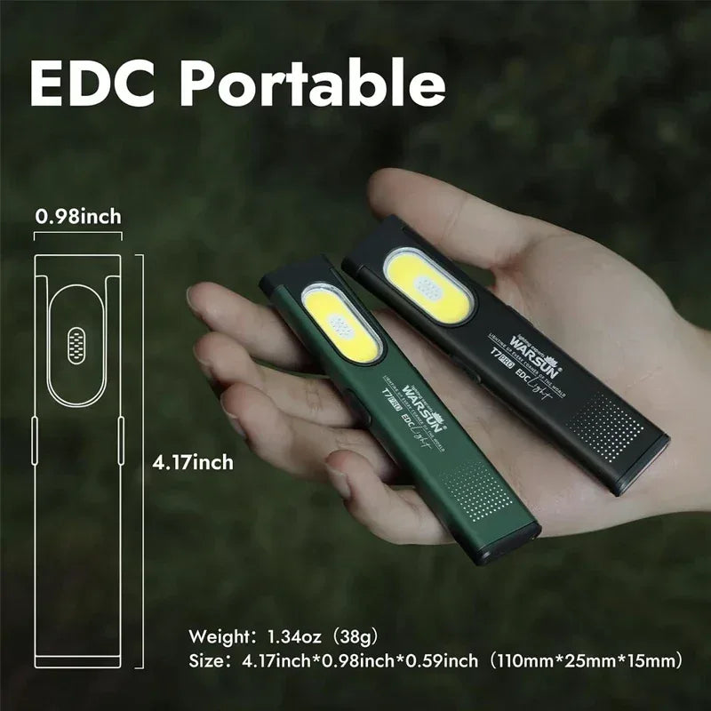WARSUN T7 LED Torch Portable Mini Flashlight 800LM Rechargeable Pocket Light Magnetic Base Clip Work Light Hiking Fishing EDC - Urbizia