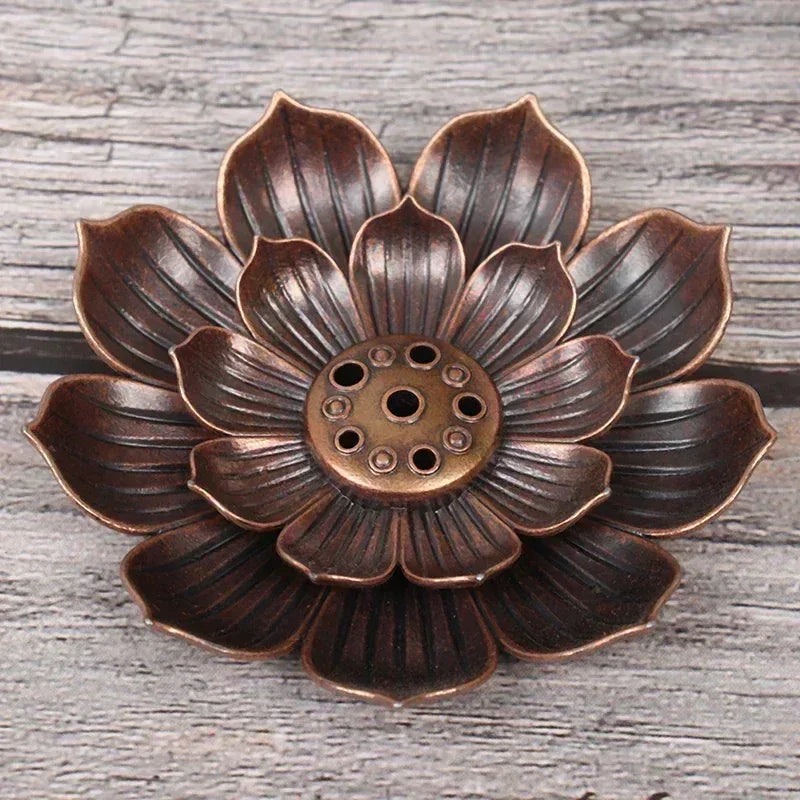 New 1PC Alloy Incense Burner Stick Holder Plate Buddhism Lotus Censer Nasturtium Bronze Incense Burner - Urbizia