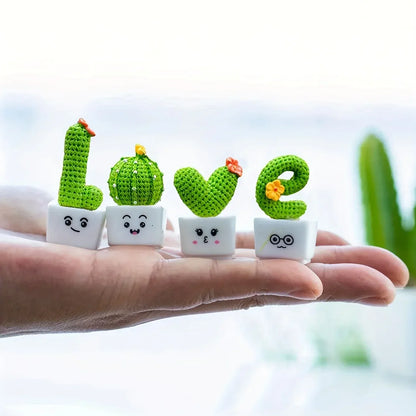 1 Set Of 4, Resin Succulent Cactus Mini Green Plant Car Office Home Living Room Crafts - Urbizia