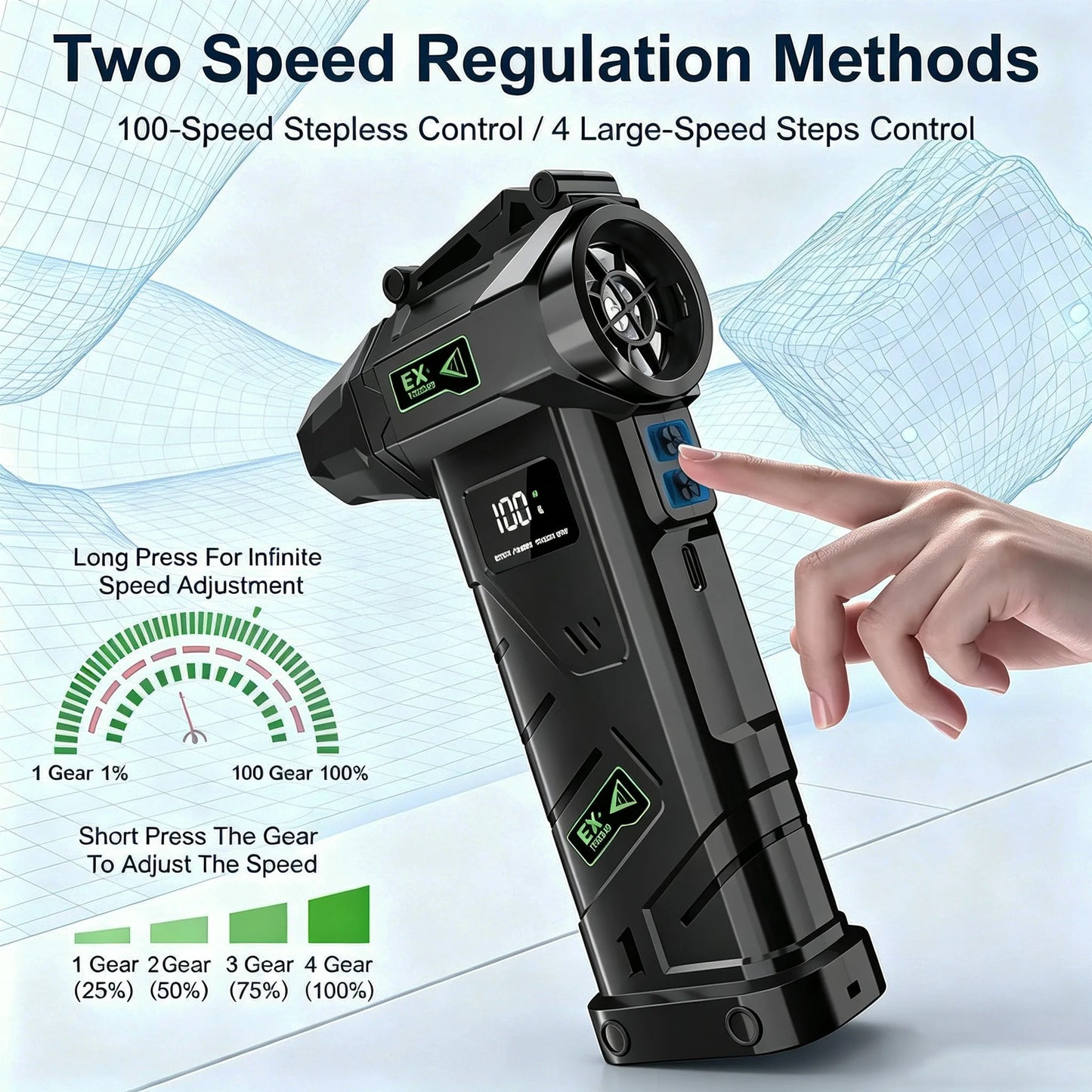680000RPM 200W Cordless Turbo Air Duster 10000mAh Power Bank LED Light 4 Gears Stepless Blow & Vacuum for Car PC Home Camping