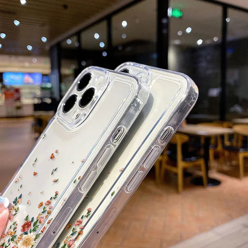 Floral Shockproof Transparent Silicone Phone Case for iPhone