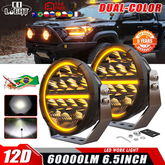 CO LIGHT LED Offroad Driving Lights 6.5 inch White & Amber DRL Spot-Flood Combo 60000LM Auxiliary Work Pods Cubes Light for 4x4