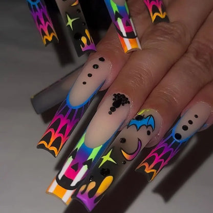 24Pcs Glitter Pink Sequins Fake Nails – Halloween Skull & Love Print Ballet Press-on Nails