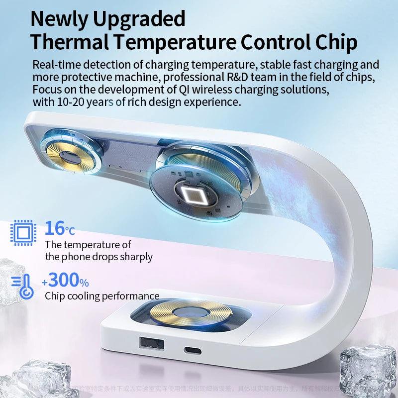 Wireless Charger Stand Metal Shell Magnetic 15W Fast Charging Station Stand for iPhone 12-17 Mobile Phones  Airpods Watch 4 in 1
