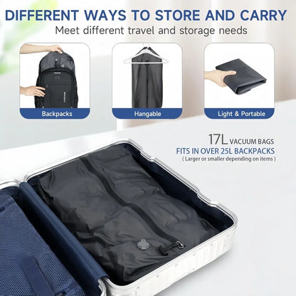 17L Travel Vacuum Storage Bags with Air Pump, Outdoor Clothes Compression Bags, Reusable Empty Vacuum Bags for Clothes Suitcases