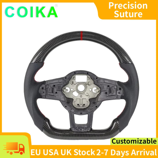 For Volkswagen Golf 7 7.5 Rline GTI GTE GLI Tiguan 2013-2019 Perforated Leather Carbon Modify Design Steering Wheel