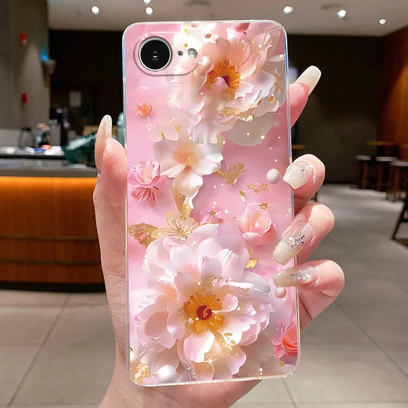 For iPhone 16e Case Clear Luxury Fashion Butterfly Flowers Soft TPU Silicone Jelly Back Cover for Apple iPhone 16e Phone Case