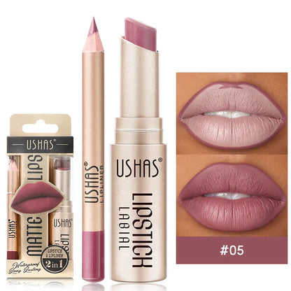 USHAS 12-Color Lip Liner & Matte Lipstick Set