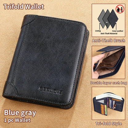 GERUOLA Slim RFID Shielded Genuine Leather Wallet for Men-Multifunctional ID & Credit Card Holder Dark Brown with Embellishments