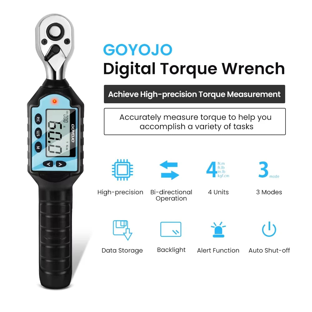 GOYOJO Digital Torque Wrench 1/4 3/8 1/2" Drive, Electric Torque Wrench with Dual Direction Ratchet, Buzzer and LED Alert