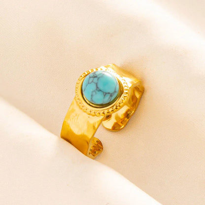 Turquoise Finger Jewelry Long Oval Sun Heart Water Drop Stainless Steel Rings For Women Men Accessories Gold Plated Open Anillos