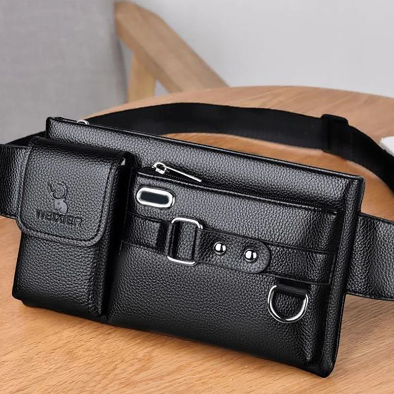 Daily Wear Solid Tone PU Leather Crossbody Fanny Bag Fashion Male Belt Pack, Spacious Storage for Everyday Personal Items