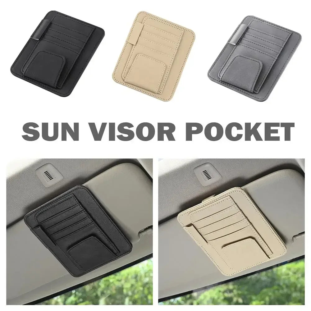 Car Sun Visor Organizer Multi-Pocket Business Card Storage Management Sunglasses Holder Visor Accessories Auto Interior - Urbizia