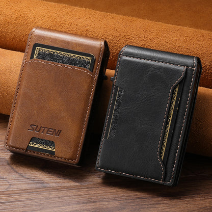 SUTENI PU Leather For Men Wallet Card Slot Wallet Flip Cover Card Box Pressing The Button Automatically Ejects The Card