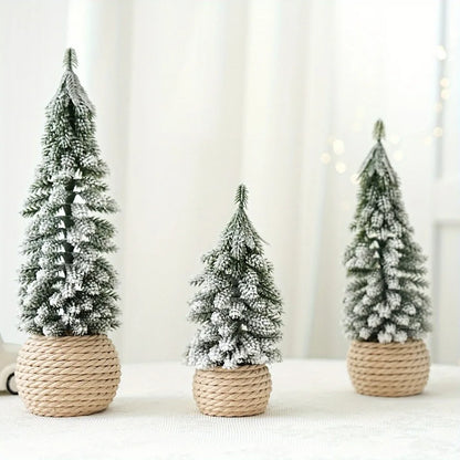 4Pcs Mini Artificial Christmas Tree Set – Snow Pine Tabletop Décor