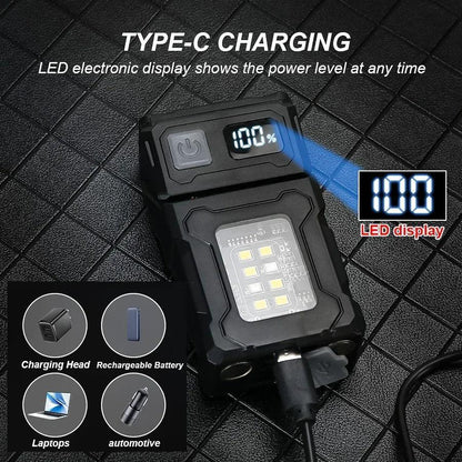 Mini USB Rechargeable LED Flashlight Magnetic Work Light Portable Super Bright COB Torch for Camping Outdoor Emergency Use - Urbizia
