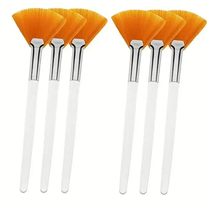 3/6/12pcs Practical Facial Brushes Fan Shape Brush Flat Head Face Mask Applicator Soft Portable Mask Brushes Cosmetic Tools - Urbizia