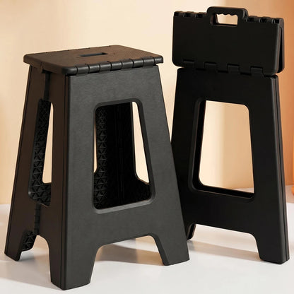 Foldable Stool Chair, 17.5inch Tall Folding Seat , Plastic Foldable Stool for Sitting, Portable Compact Folding Chair for Home Outdoor Camping, Black