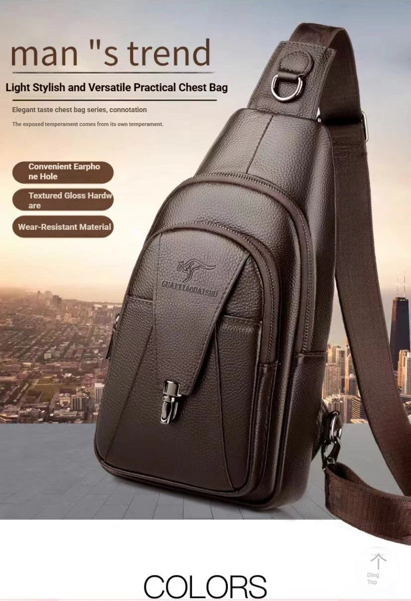 Men's Pu Leather Chest Bag, Crossbody Sling Bag Waterproof Lightweight Anti-Theft Waist Pack for Running Travel