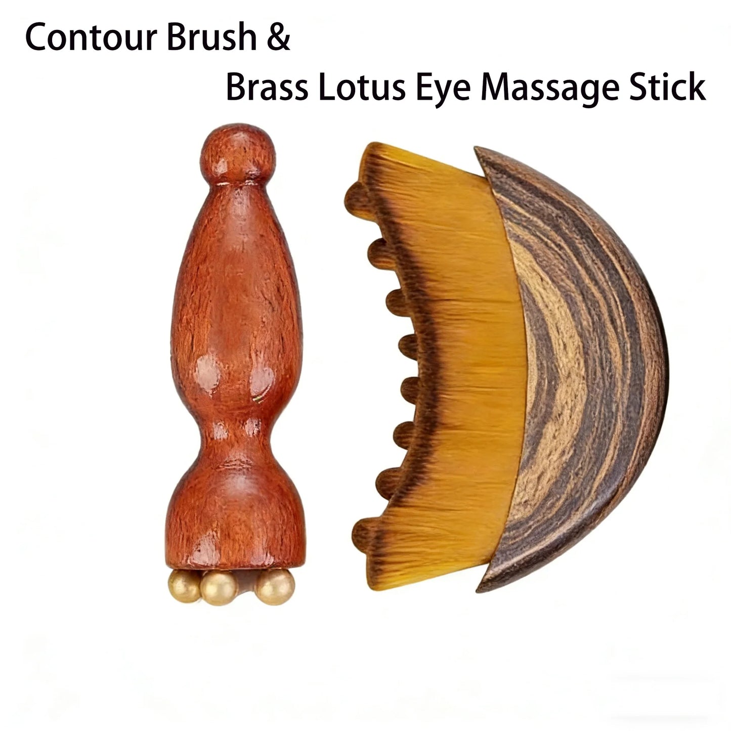 Lymphatic Contour Facial Brush & Brass Lotus Eye Massage Stick Set