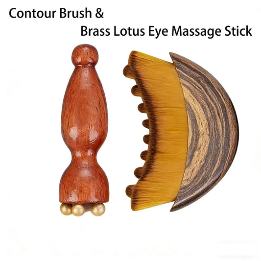 Lymphatic Contour Facial Brush & Brass Lotus Eye Massage Stick Set