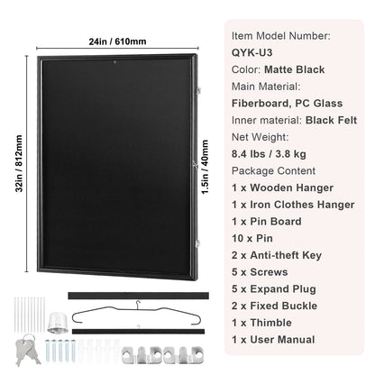 SucceBuy Jersey Display / Sports Card Display Frame Case, Large Lockable Sport Shadow Box, 98% UV Protection PC Glass & Hangers