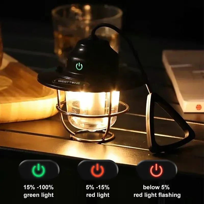 Portable Camping Lanterns Retro Hanging Tent Lamp Waterproof Dimmable Camping Light 1200mAh for Hiking Fishing Emergency Lantern - Urbizia