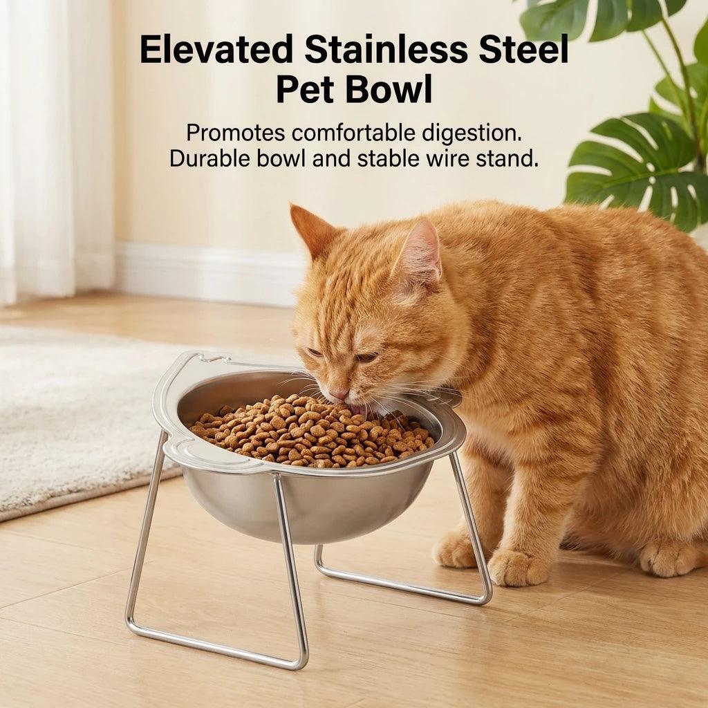 Stainless Steel Cat Bowl with Stand Anti Cervical Spondylosis Pet Raised Food and Water Dish for Cats and Dogs Dual Use Feeder