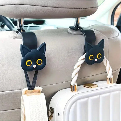 2pcs Adorable 3D Cartoon Cat Car Seat Headrest Hooks - Universal Vehicle Storage Organizer for Handbags, Purses, Coats - Cute Ca - Urbizia