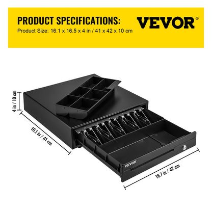 SucceBuy Cash Register Drawer 16" 12 V for POS System Tray Removable Coin Compartment & 2 Keys Included RJ11/RJ12 Cable Drawer