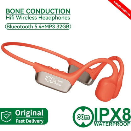 IPX8 Waterproof Swimming Diving Bone Conduction Headphone Bluetooth 5.3 Bass Wireless Headset MP3 (32G) Player fitness Earphone - Urbizia
