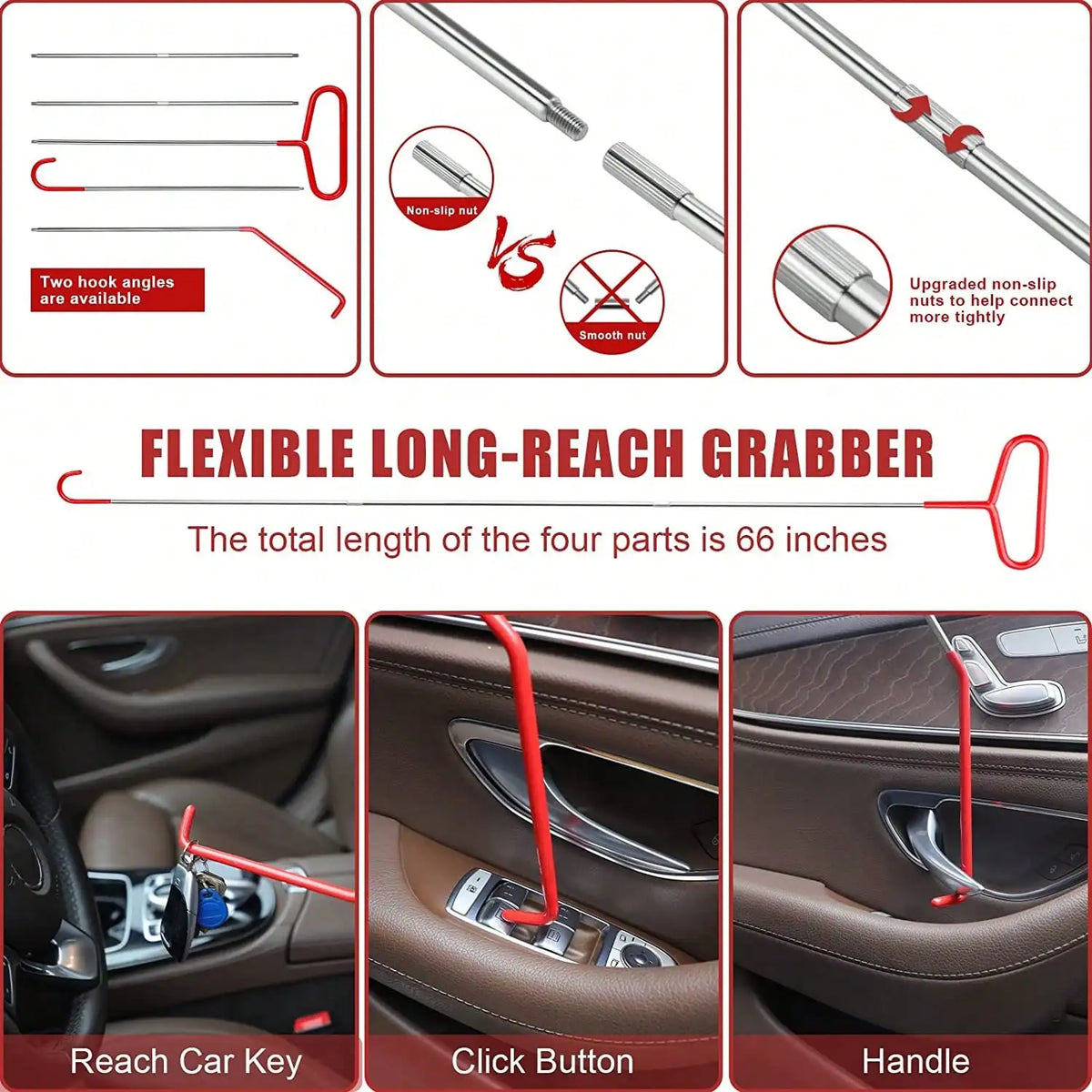 23PCS Professional Car Tool Kit With 66 Inch Pull Hook & J-Hook For Emergency Unlocking Of Car Windows And Doors, Essential Automotive Tools