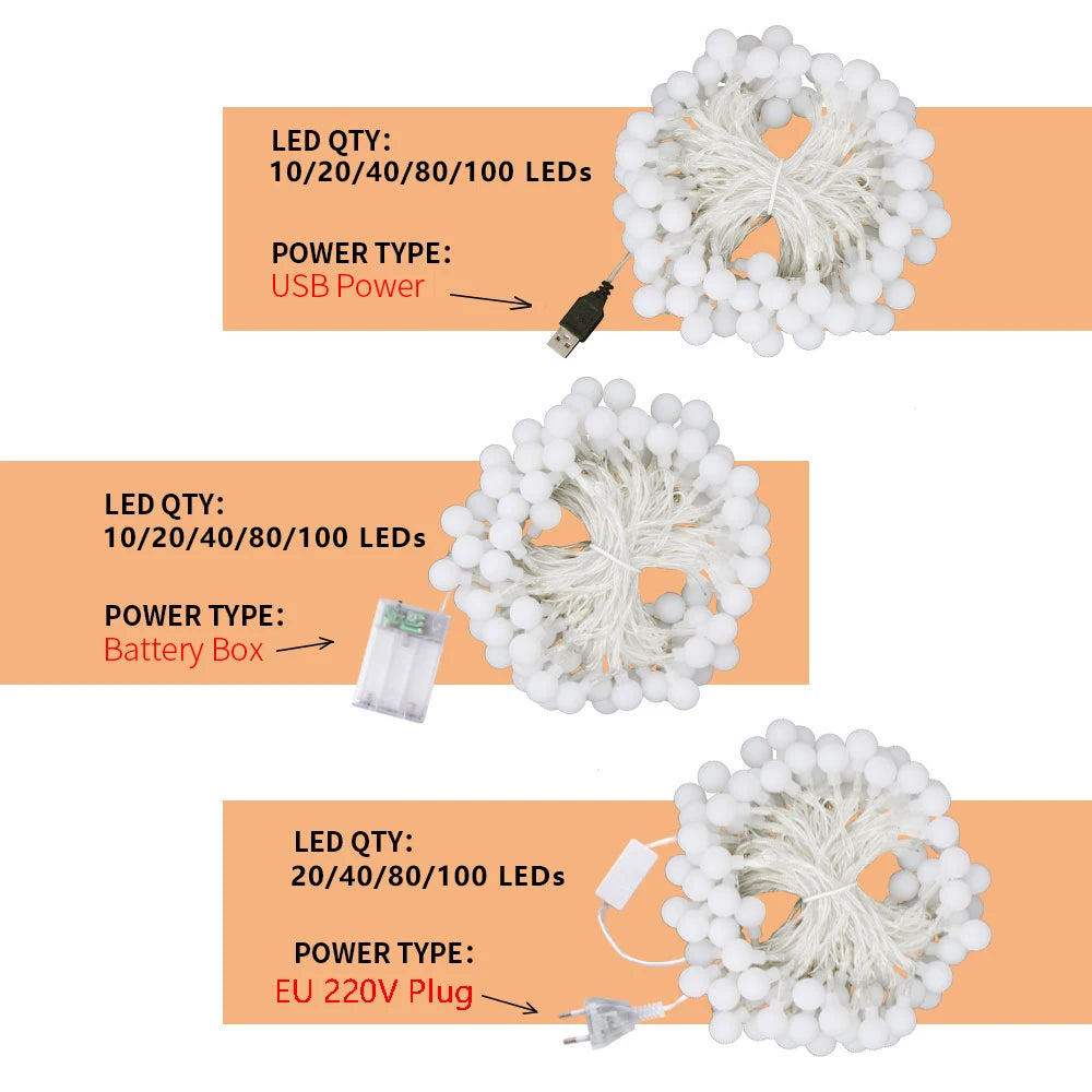 13M LED Ball String Lights – Outdoor & Indoor