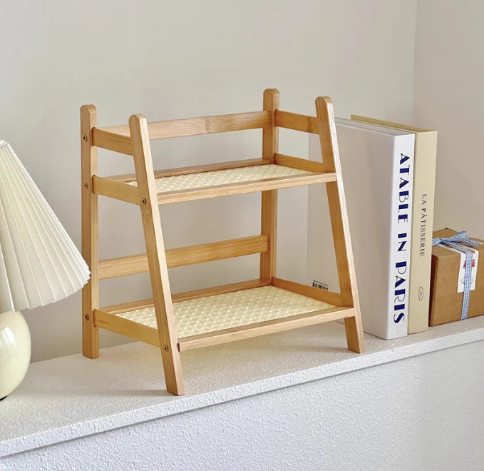 Retro Bamboo 2 Layer Storage Rack Countertop Organizer Stable Kitchen Shelf for Home Hotel Apartment Dressing Table