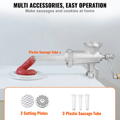 SucceBuy Manual Meat Grinder Heavy Duty Cast Iron Hand Meat Grinder Steel Table Clamp Meat Mincer Sausage Maker 1 Cutting Blade