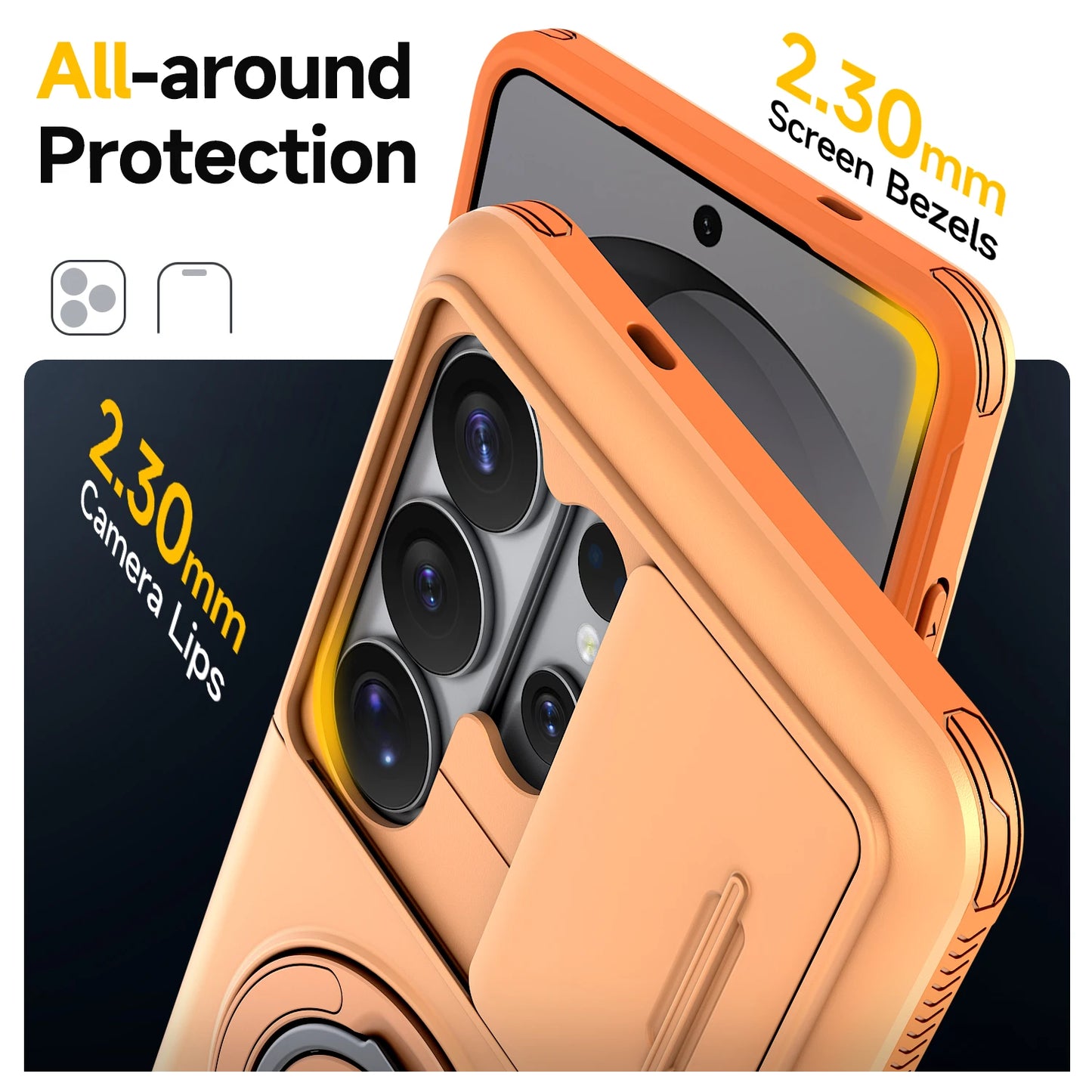 Armor Case For Samsung Galaxy S26 S25 S24 S23 S22 Ultra Plus S25FE S24FE Slide Camera Protect Ring Holder With Card Cover Funda