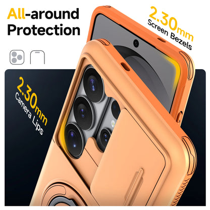 Armor Case For Samsung Galaxy S26 S25 S24 S23 S22 Ultra Plus S25FE S24FE Slide Camera Protect Ring Holder With Card Cover Funda