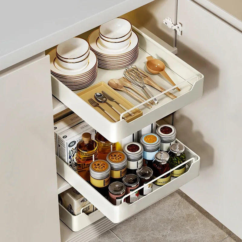 Pull-Out Metal Cabinet Storage Drawer Organizer Rack