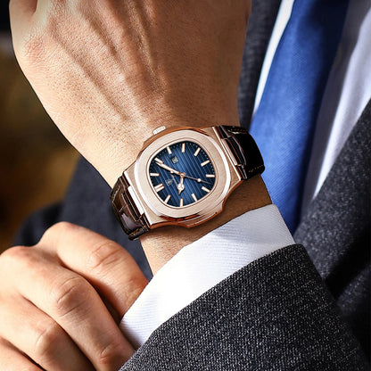 POEDAGAR Business Men's Watch Date Waterproof Luminous Luxury Men Clock High Quality Leather Quartz Square Watches For Man Reloj