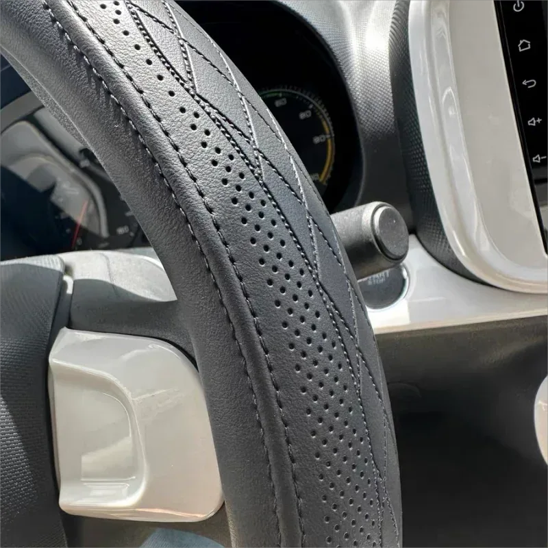 Napa Leather Perforated Patchwork Car Steering Wheel Cover, Non-slip, Breathable, Universal 15 Inch (Approx. 38cm) - Urbizia