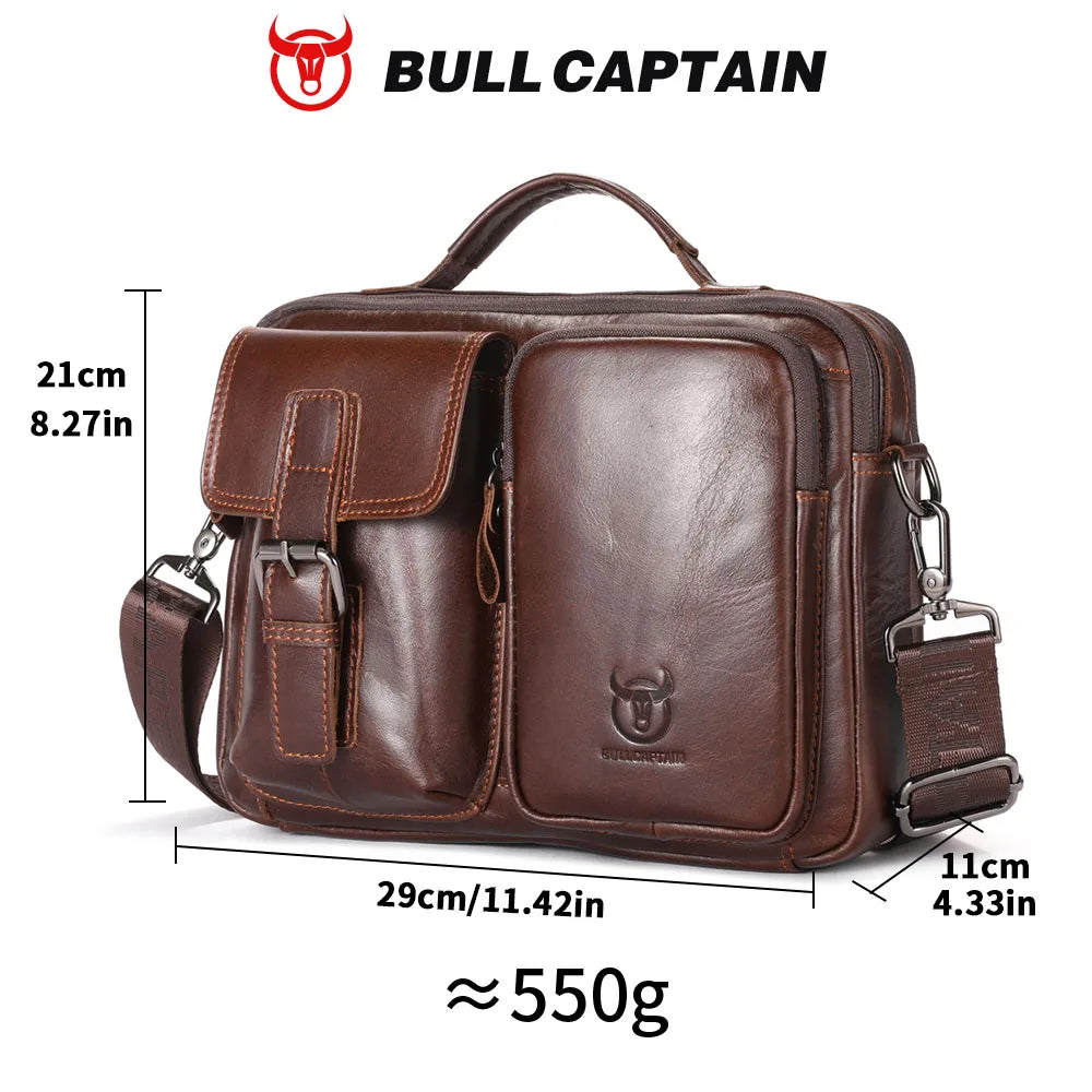 BULLCAPTAIN New Genuine Leather Men Crossbody Bag Male Briefcase Messenger Bag Casual Business Briefcase Style Men Shoulder Bag