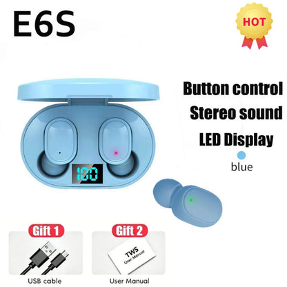 Digital Display Bluetooth Earphones with Mic TWS E6S Wireless Bluetooth Headset Noise Cancelling Headset for Xiaomi Huawei Oppo