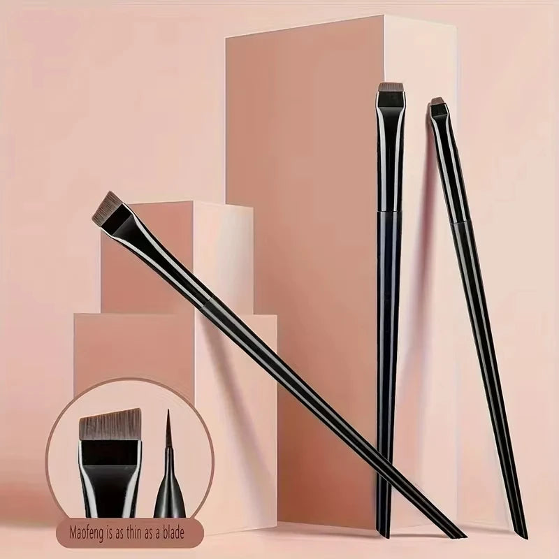 3-Piece Precision Eye Makeup Brush Set – Angled Eyeliner & Brow Brushes