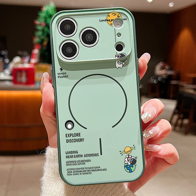 Hanging Astronaut Pattern Case For iPhone 17 Pro Max Magnetic For Magsafe Skin Feeling Cover For iPhone 16 Pro Max 15 14 13
