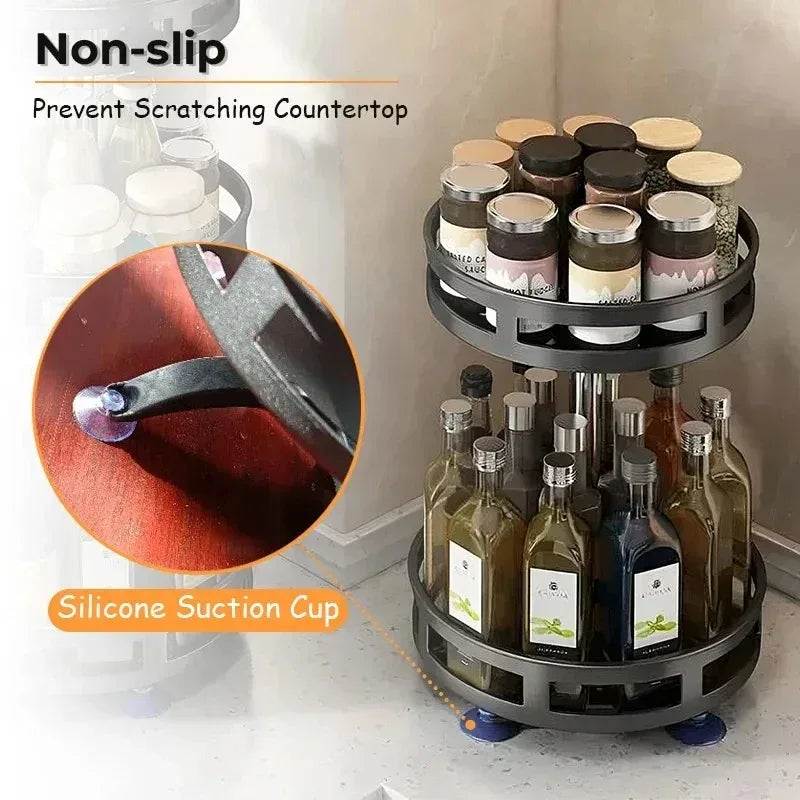 360° Rotating Kitchen Spice Storage Rack Organizer