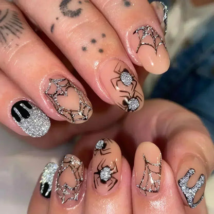 24Pcs Halloween False Nails – Almond Head Clown Design French Full Cover Press-on Nails